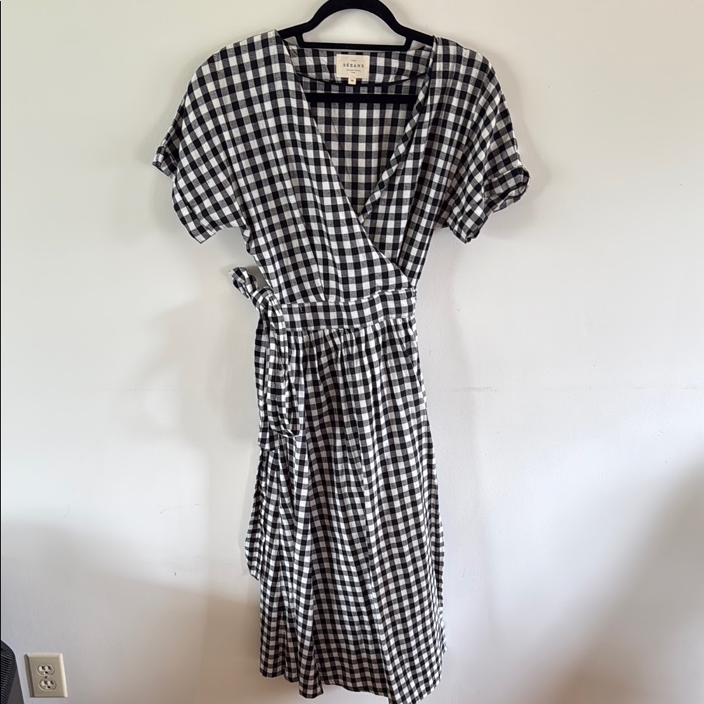 Sezane Black and White Gingham Wrap Dress